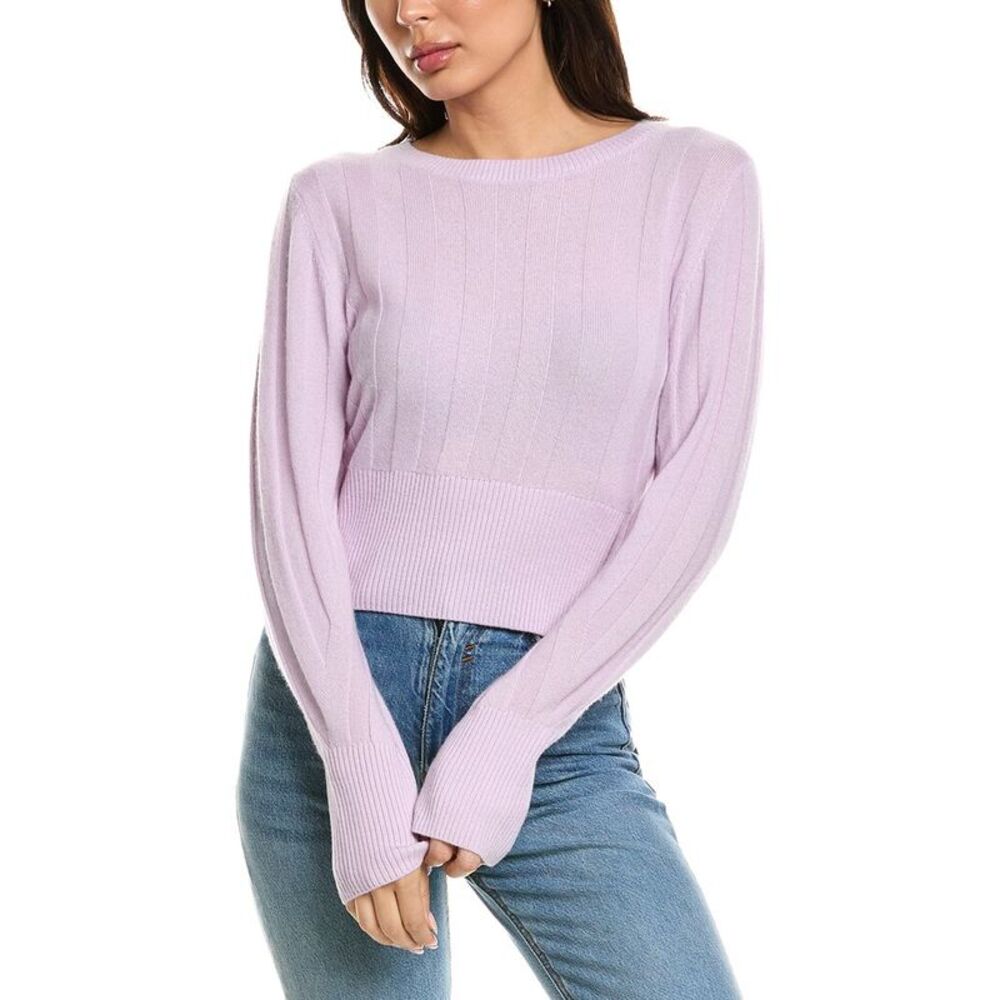 Brodie Cashmere Womens  Slim Fit Rib Crewneck 100% Cashmere Sweater, Purple